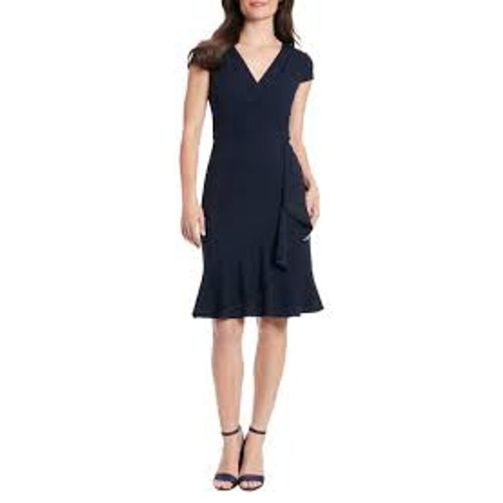 London Times Cap‎ Sleeve Ruffle Faux Wrap Dress Women 18W NWT